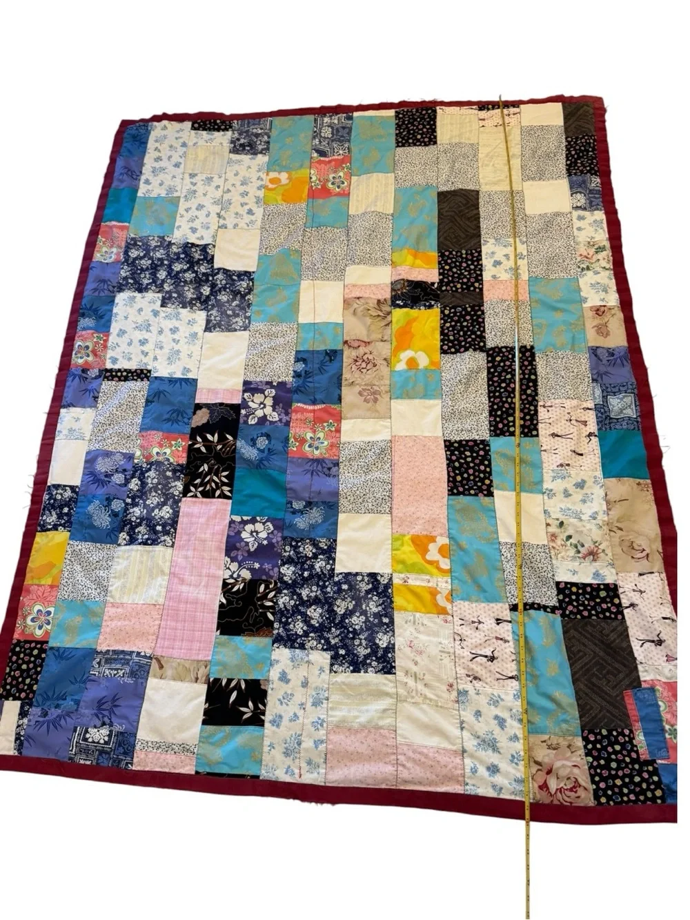 Vintage Crazy Quilt Patchwork Handmade Throw Floral Cottagecore Approx 80x58